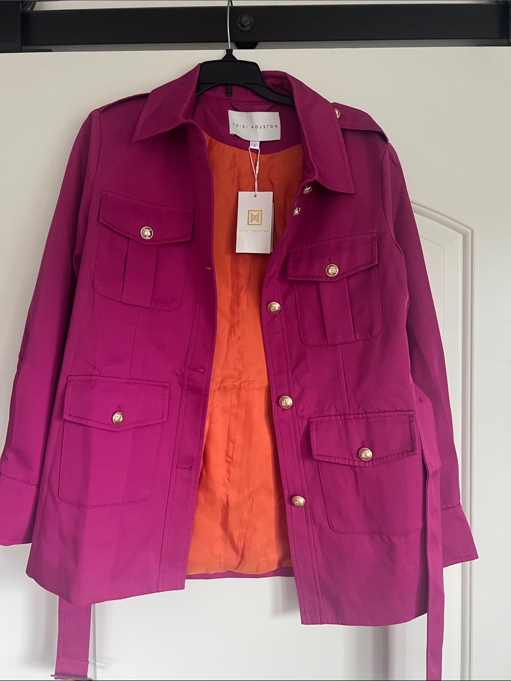 NWT Heidi Houston Women's Magenta Utility Jacket with Orange Lining